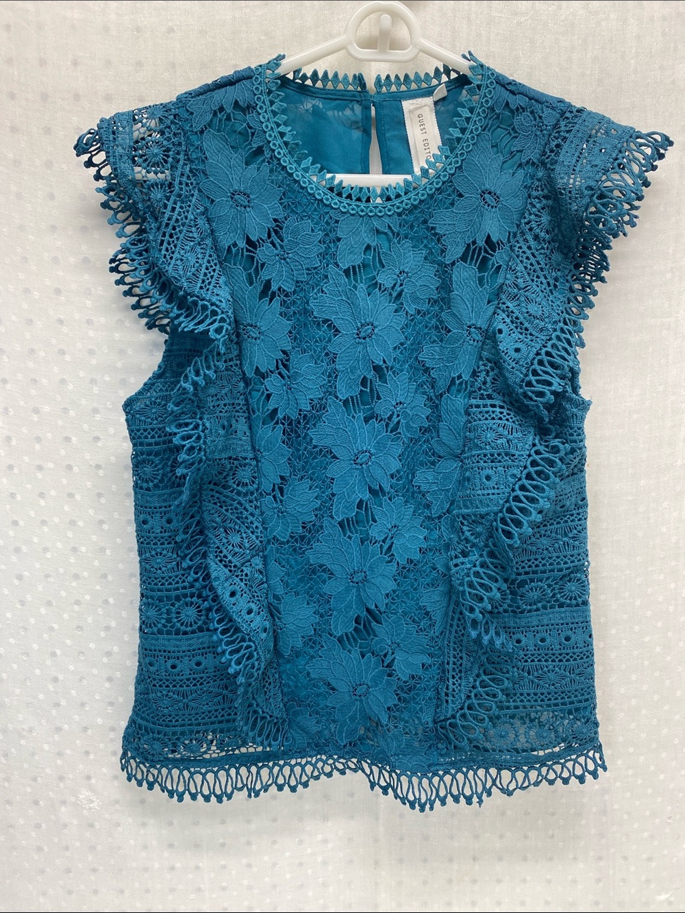 Guest Editor Teal Floral Lace Size Medium Lined Top